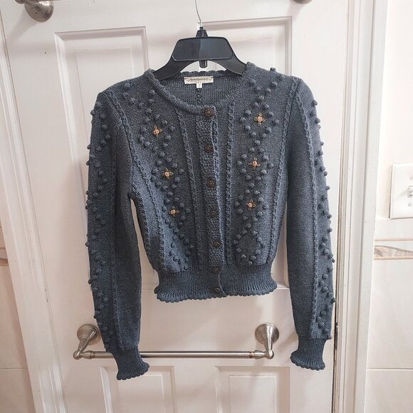 Lena Hoschek Liesl Weste Grau Grey Wool Flower Cardigan - Picture 1 of 7